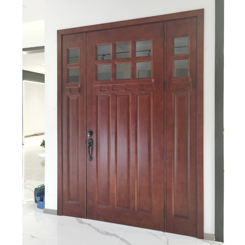solid wood front door with sidelights